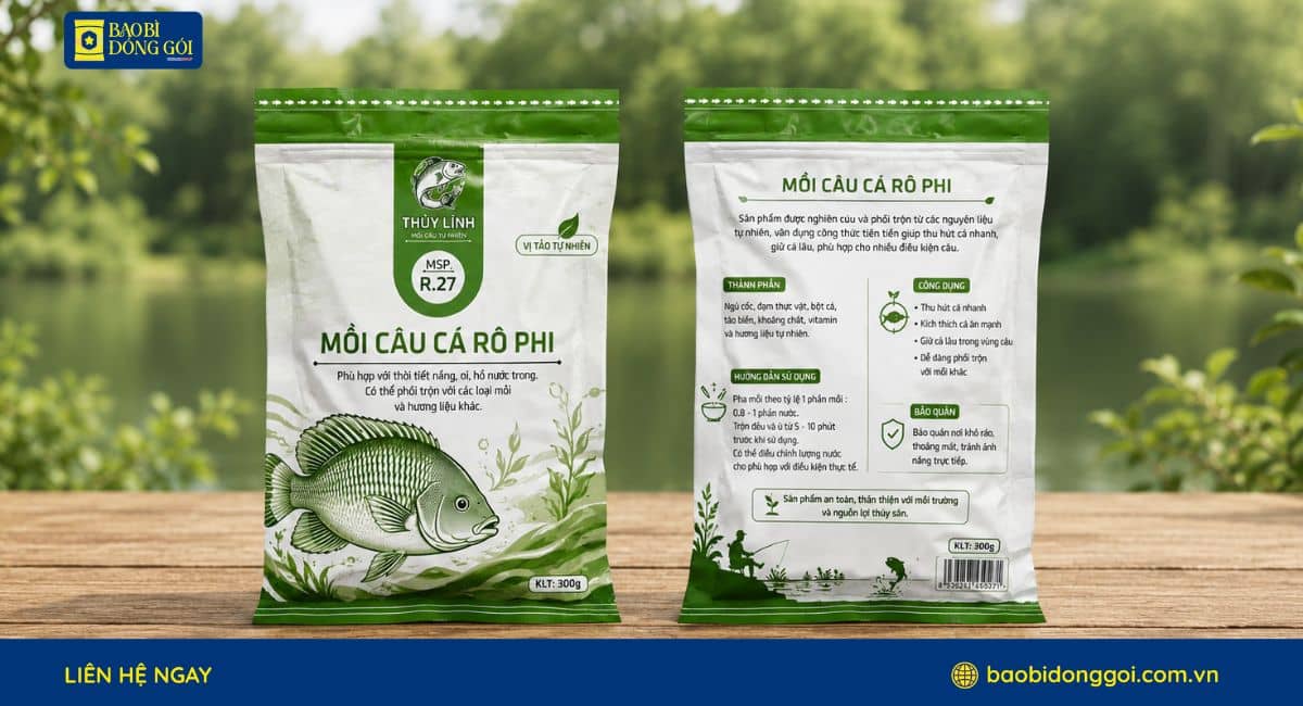 Mẫu bao bì cá rô phi in ống đồng túi 3 biên