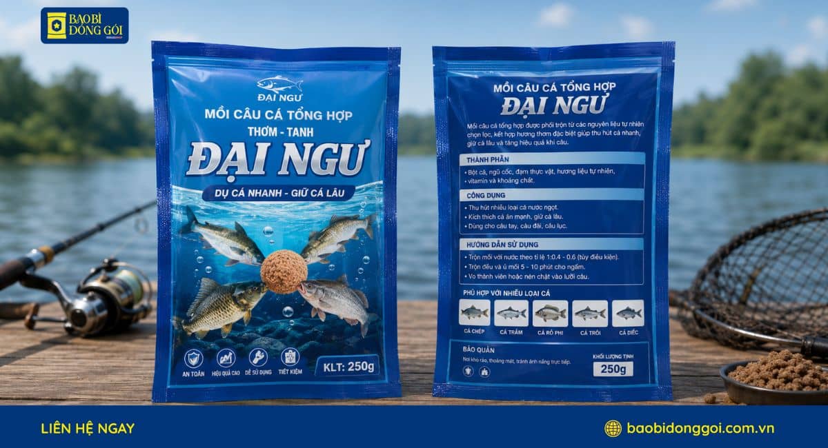Mẫu bao bì mồi câu cá in theo yêu cầu