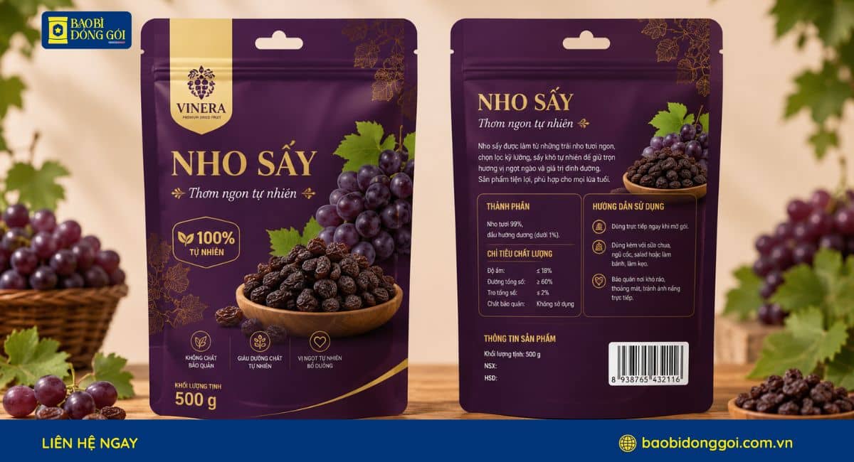 Mẫu bao bì nho sấy 500g
