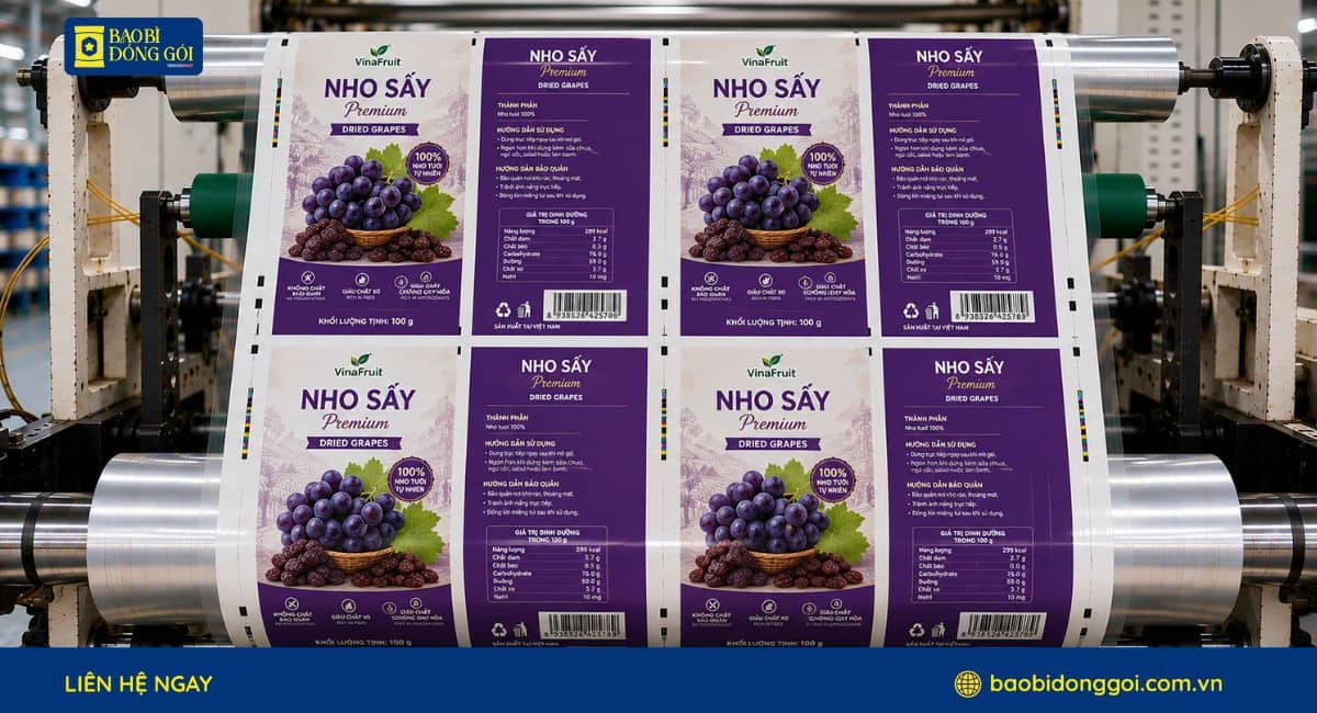 Xưởng sản xuất in bao bì nho sấy theo yêu cầu
