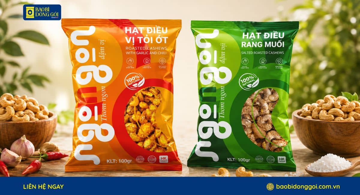 Hạt Điều HK X Bao Bì Đóng Gói: Bao Bì Hạt Điều Rang Muối
