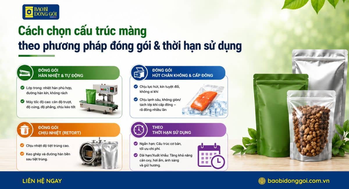 Những cách chọn cấu trúc màng ghép theo phương pháp đóng gói và thời hạn sử dụng