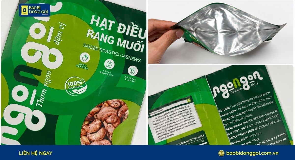 Cận cảnh bao bì hạt điều tẩm vị HK Cashew