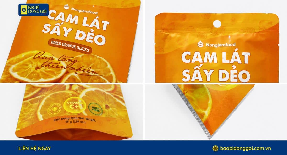 Cận cảnh bao bì trái cây sấy dẻo Nông Lâm FOOD