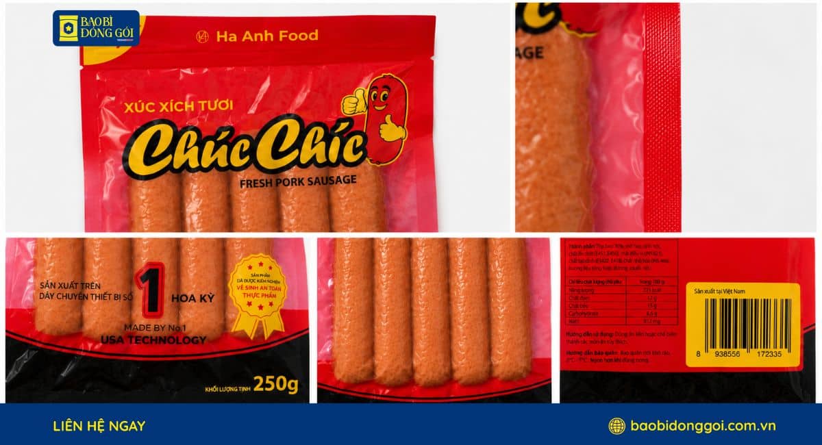 Cận cảnh bao bì xúc xích hút chân không