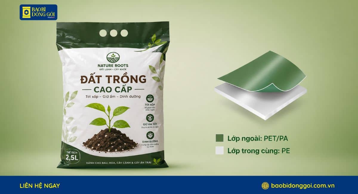Cấu trúc màng ghép trong bao bì đất trồng