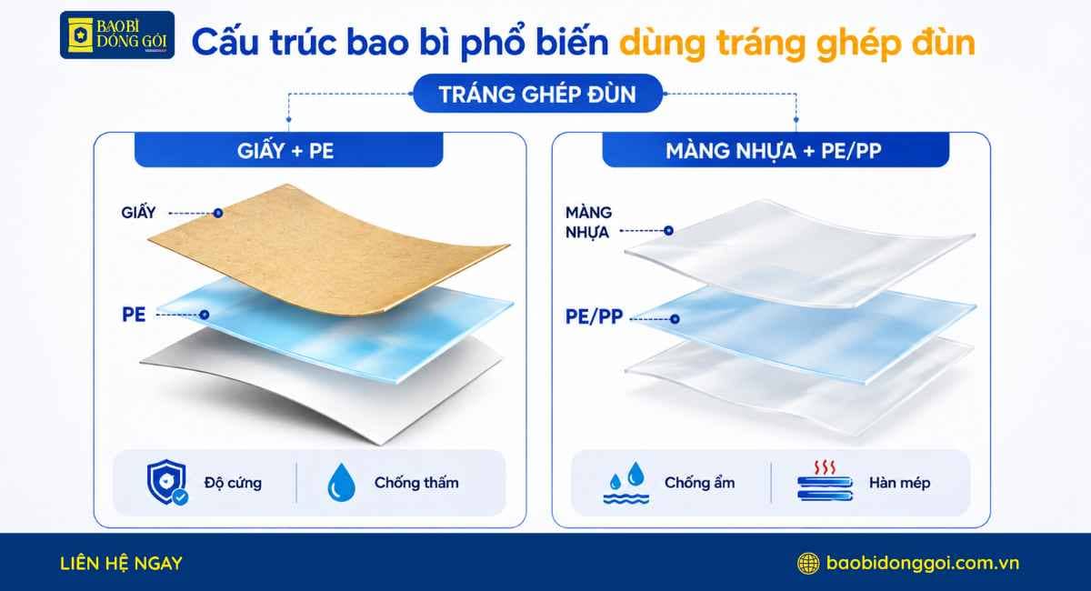 Cấu trúc bao bì dùng công nghệ tráng ghép đùn