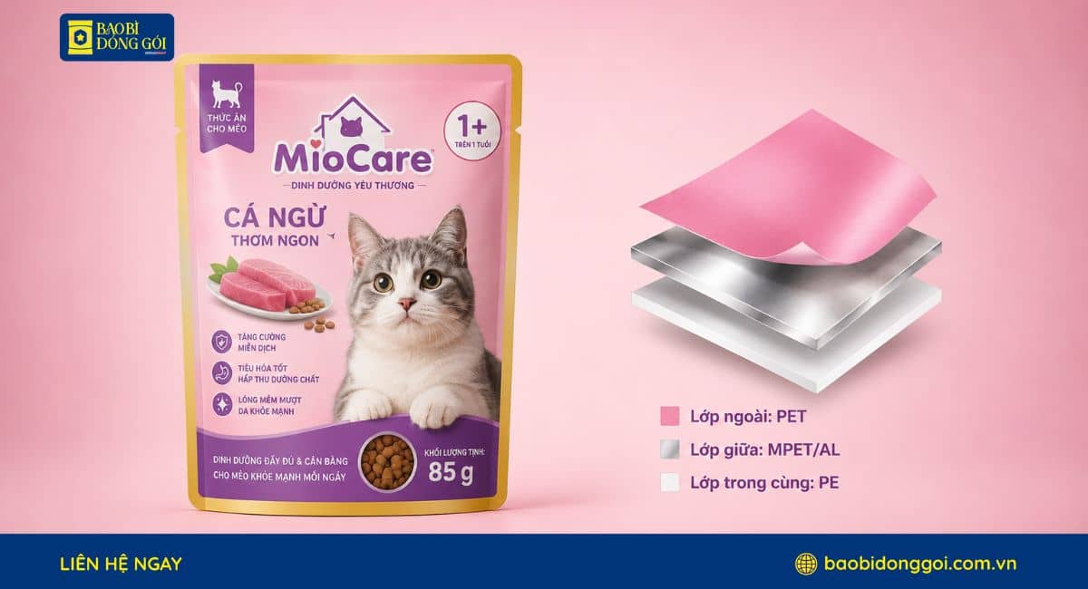Cấu trúc bao bì màng ghép đựng thức ăn thú cưng