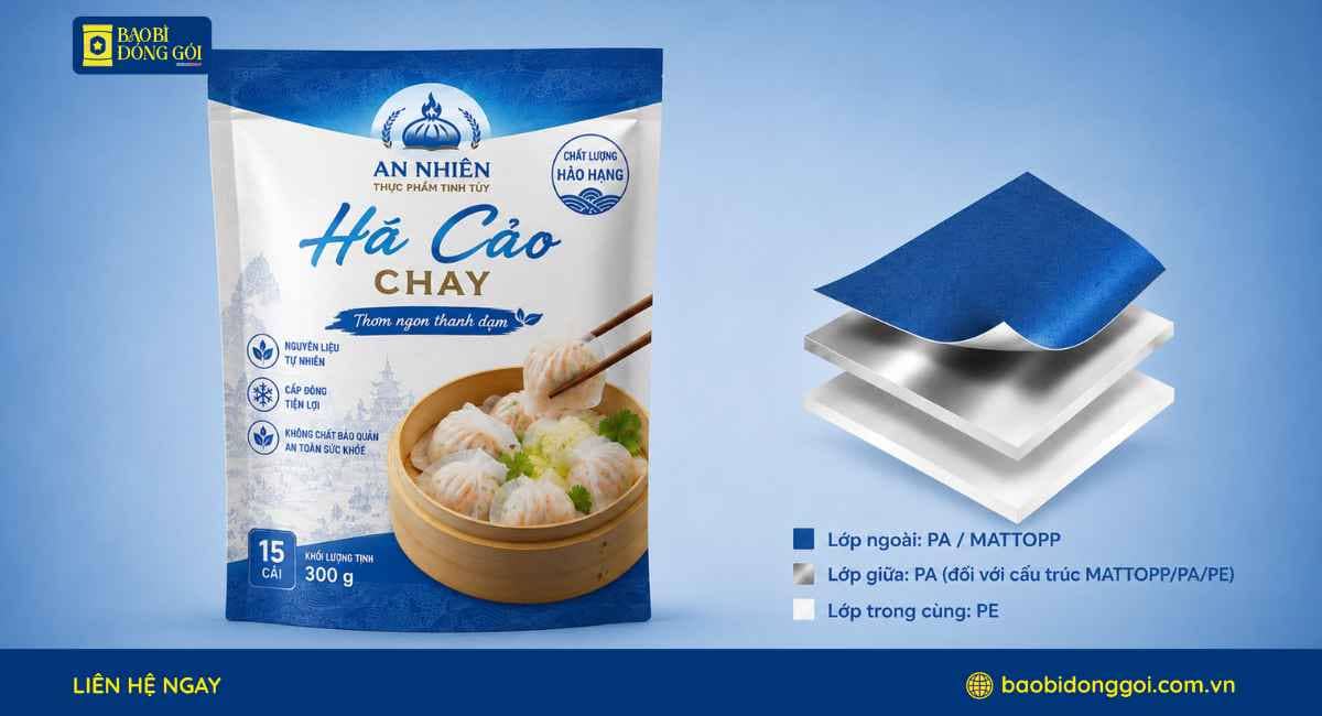 Cấu trúc màng ghép 2 lớp 3 lớp bao bì há cảo