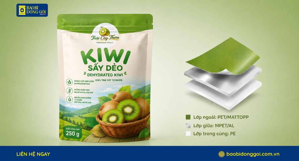 Cấu trúc màng ghép bao bì kiwi sấy