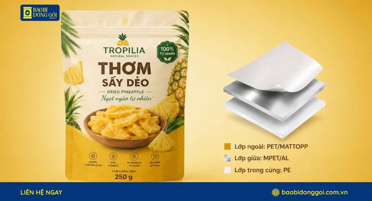 Cấu trúc màng ghép bao bì đựng thơm sấy dẻo