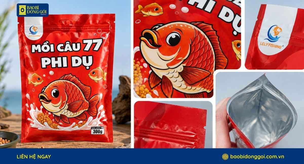 Chi tiết kết cấu tạo bao bì đựng mồi câu cá Lê Ly Fishing