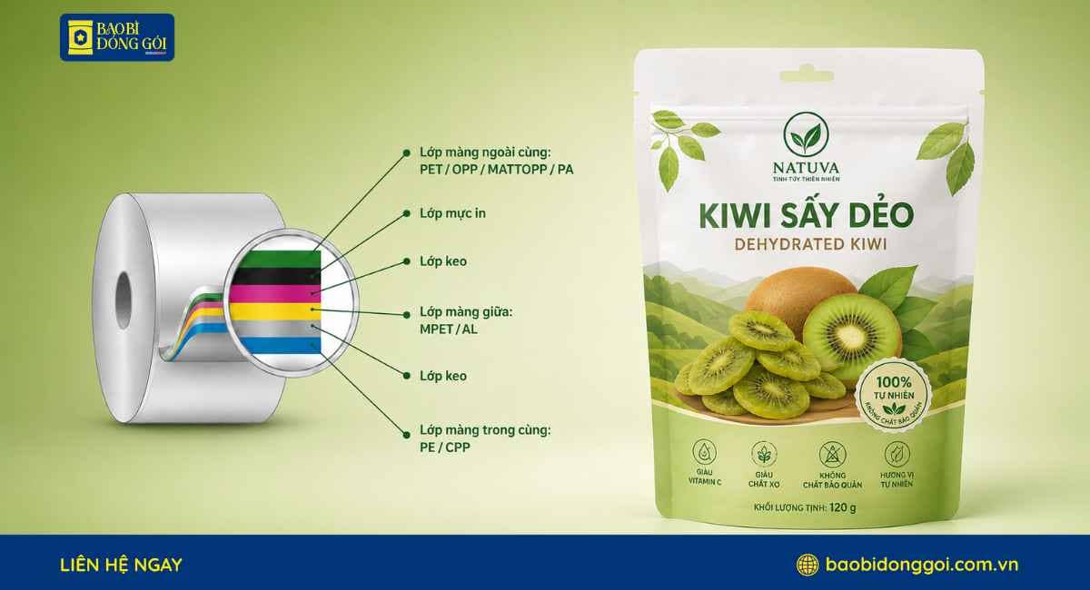 Công nghệ ghép màng bao bì kiwi in trục đồng theo yêu cầu