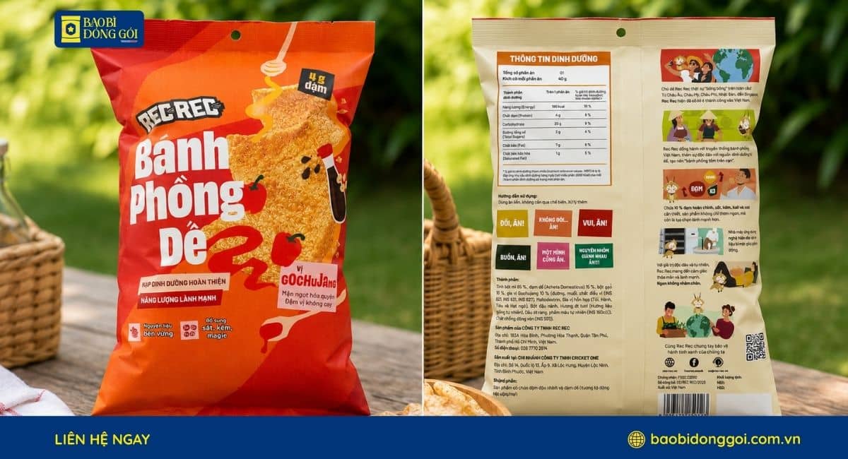 Hình ảnh thực tế bánh phồng dế Rec Rec vị Gochujang