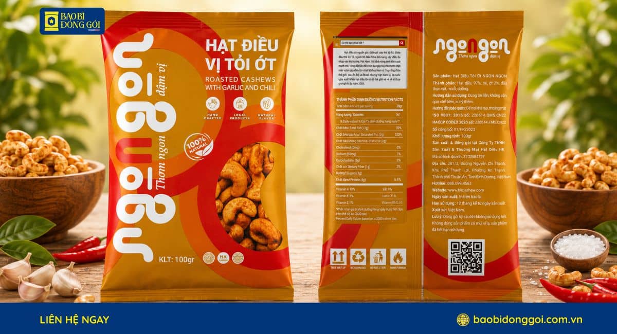 Hình ảnh thực tế bao bì hạt điều vị tỏi ớt