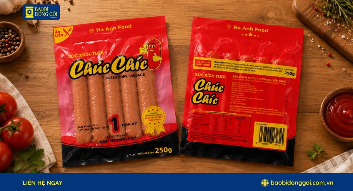 Hình ảnh thực tế bao bì xúc xích tươi HÀ ANH FOOD