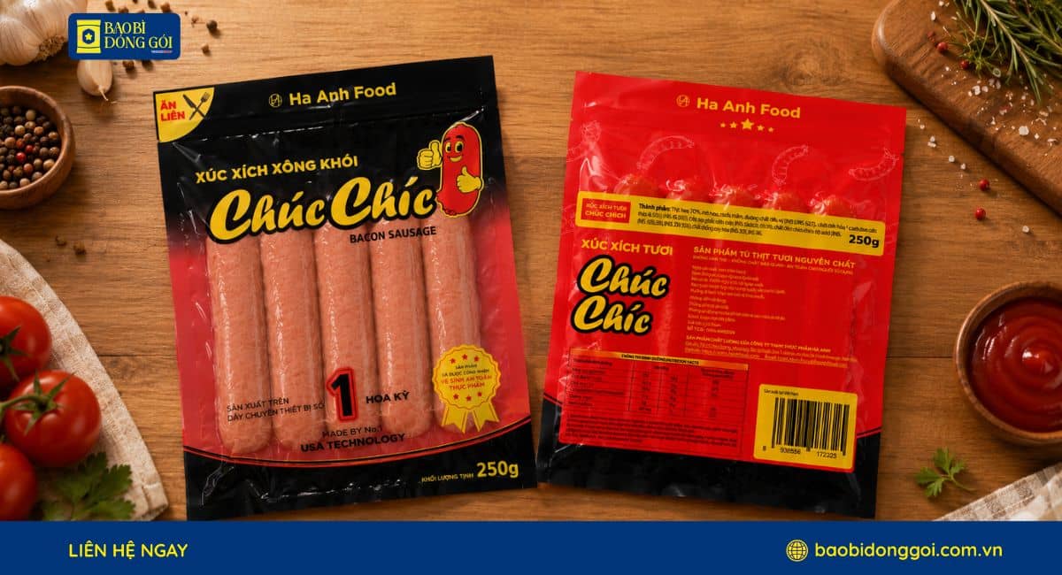 Hình ảnh thực tế bao bì xúc xích xông khói HÀ ANH FOOD