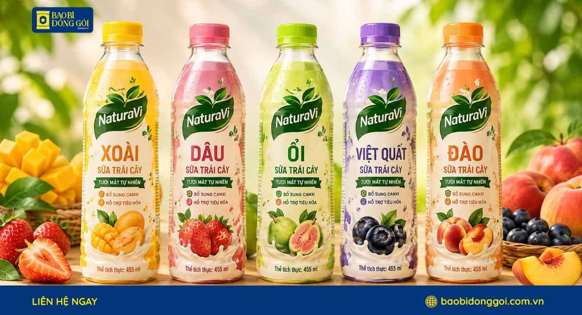 Màng co nhiệt bọc chai nước trái cây có in trục đồng