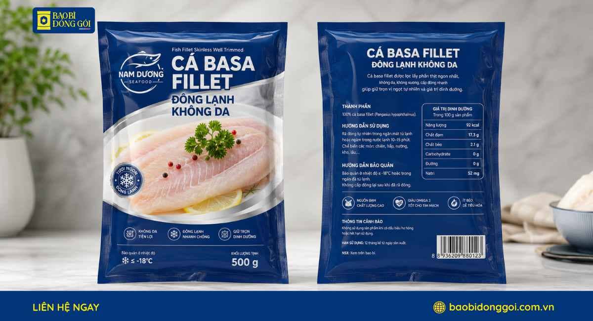 Mẫu bao bì màng ghép cá basa phi lê đạt chuẩn xuất khẩu