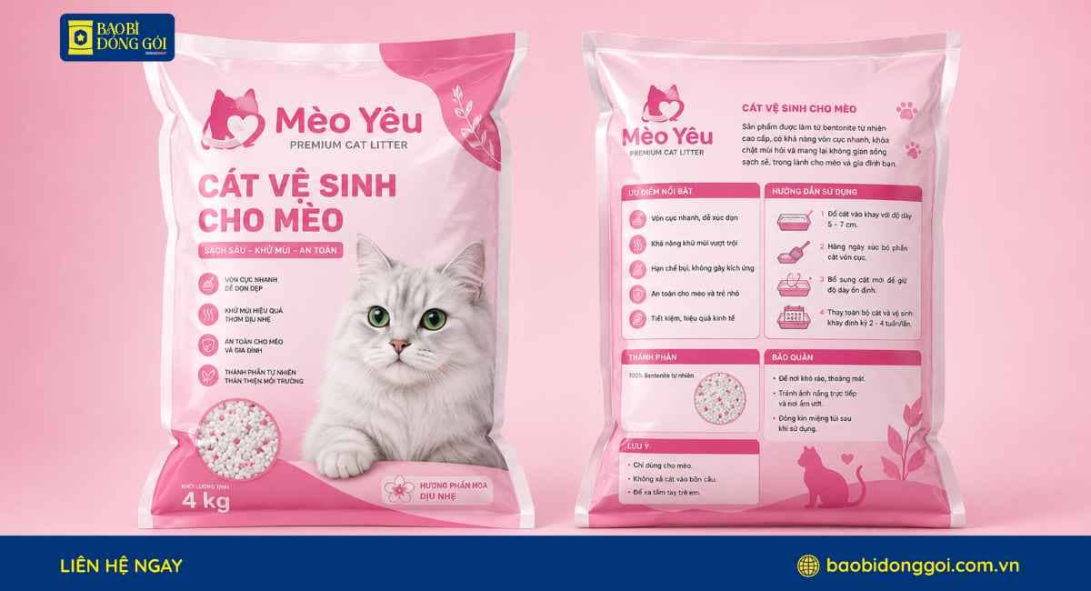 Mẫu bao bì cát vệ sinh mèo túi lớn 4kg