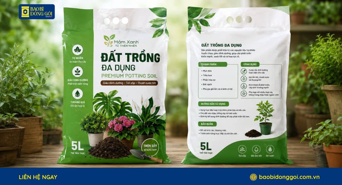 Mẫu bao bì đất trồng chống ẩm in trục đồng ghép dung môi