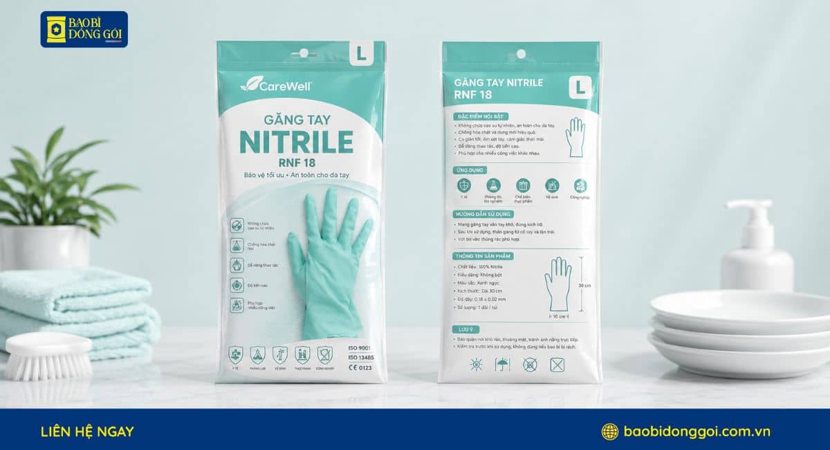 Mẫu bao bì găng tay nitrile in theo yêu cầu