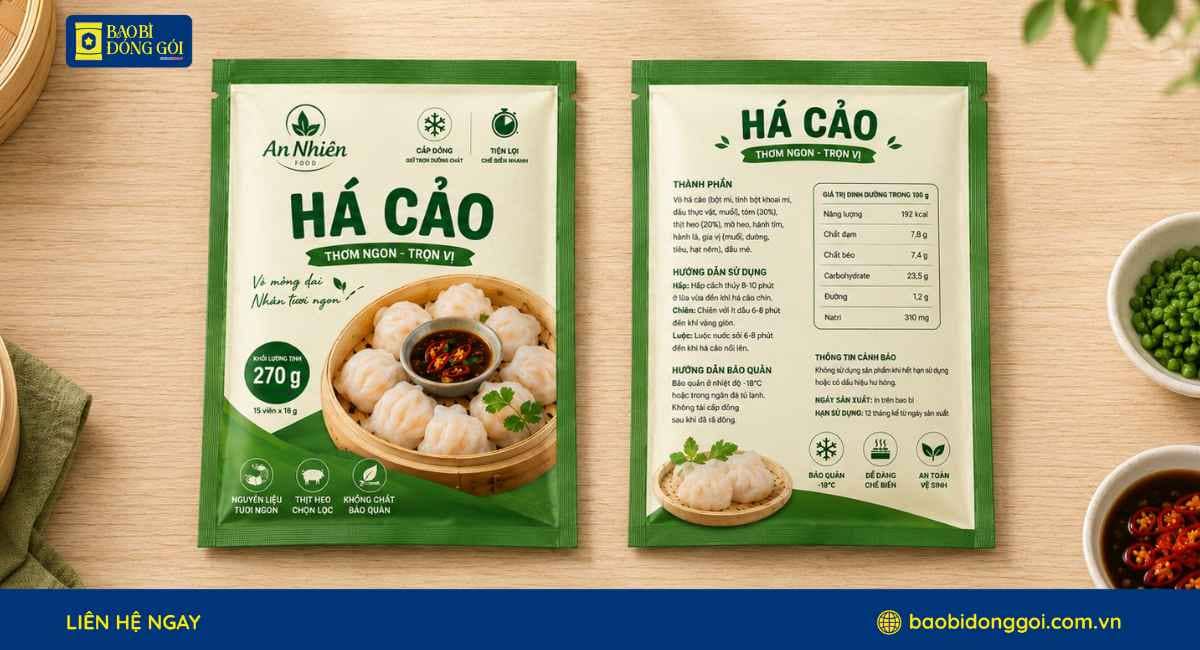 Mẫu bao bì túi 3 biên đựng hả cảo