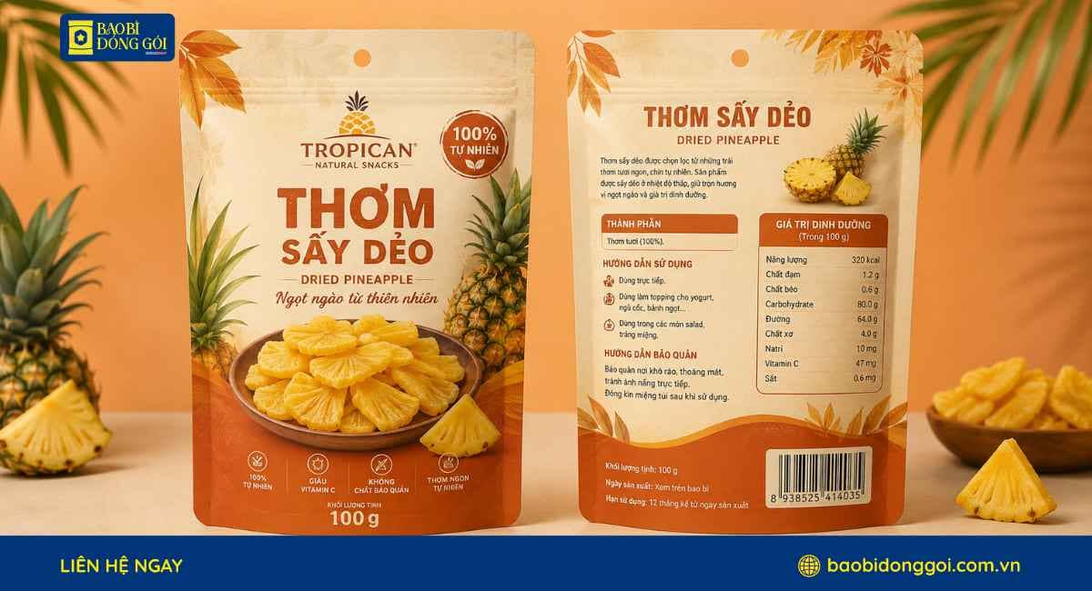 Mẫu bao bì thơm sấy 2 mặt trước sau in rõ nét
