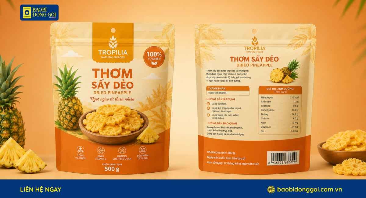 Mẫu bao bì thơm sấy dẻo logo nổi bật tăng nhận diện thương hiệu