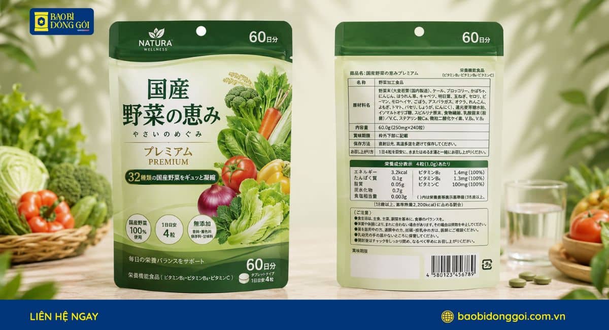 Mẫu bao bì thực phẩm chức năng đựng rau củ tổng hợp
