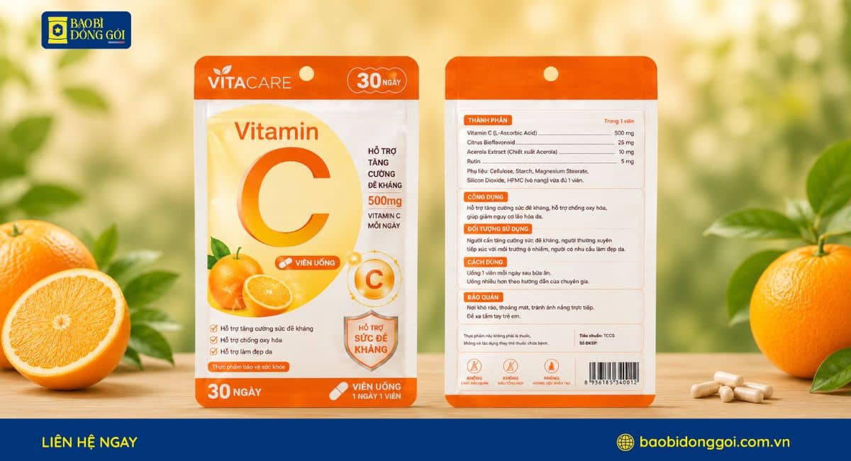 Mẫu bao bì thực phẩm chức năng đựng Vitamin C