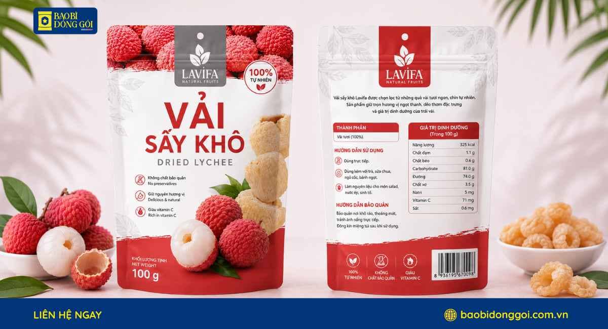Mẫu bao bì vải sấy khô túi đựng 100g cấu trúc 2 lớp