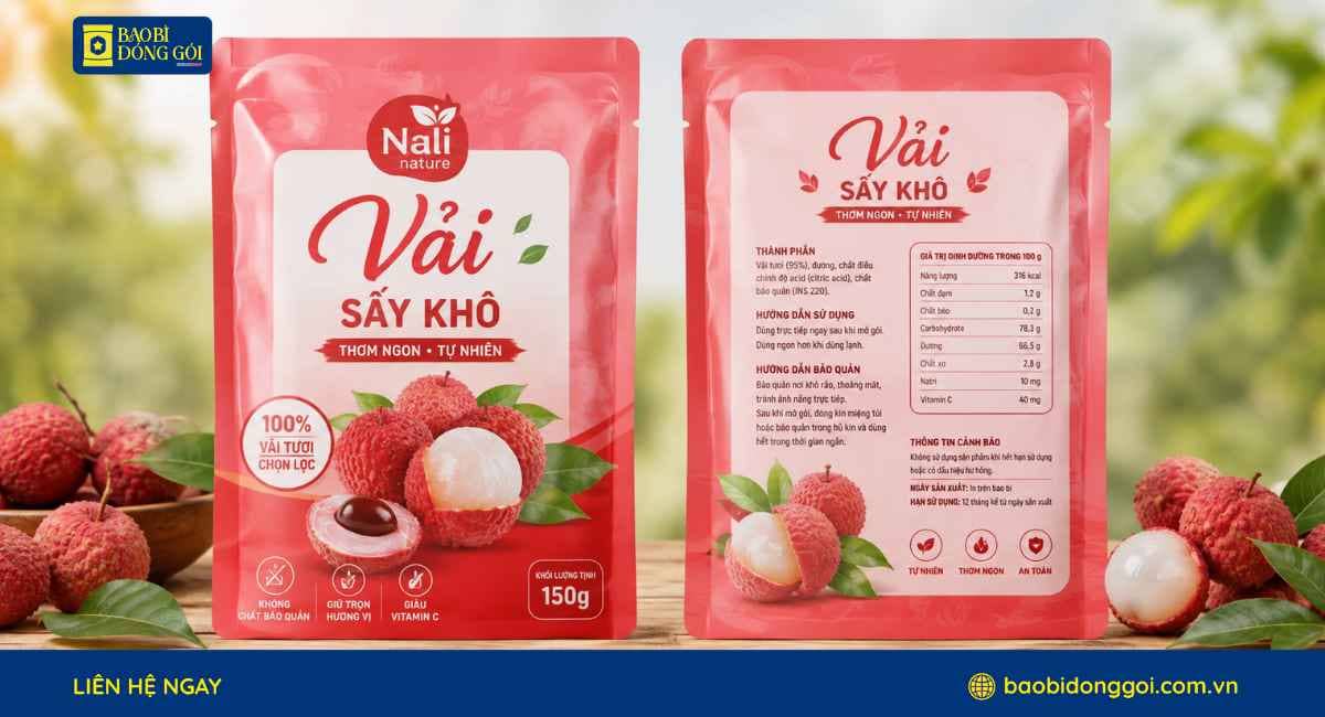Mẫu bao bì vải sấy khô túi 3 biên cấu trúc 2 lớp ghép dung môi