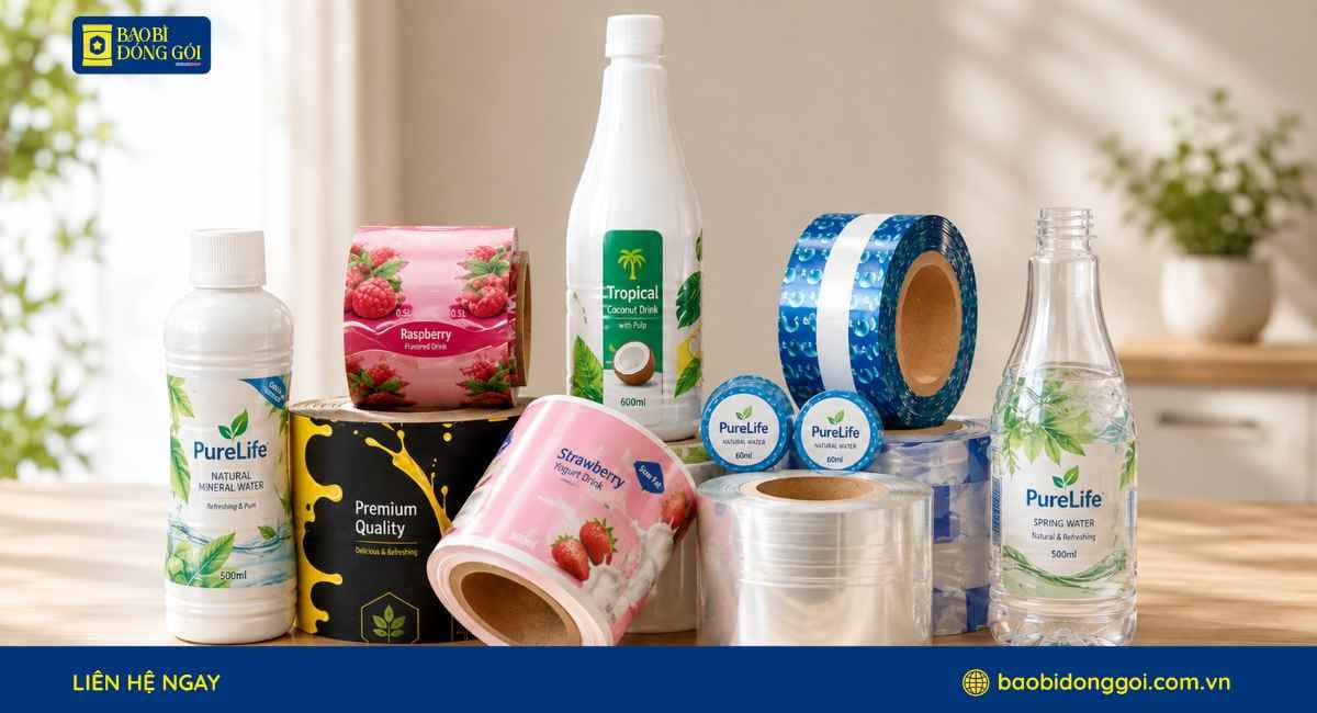Mẫu màng co nhiệt bọc chai nước