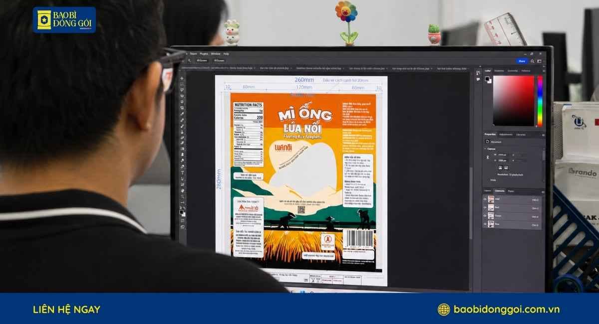 Mẫu thiết kế bao bì đựng mì ống Lúa Nổi Amana
