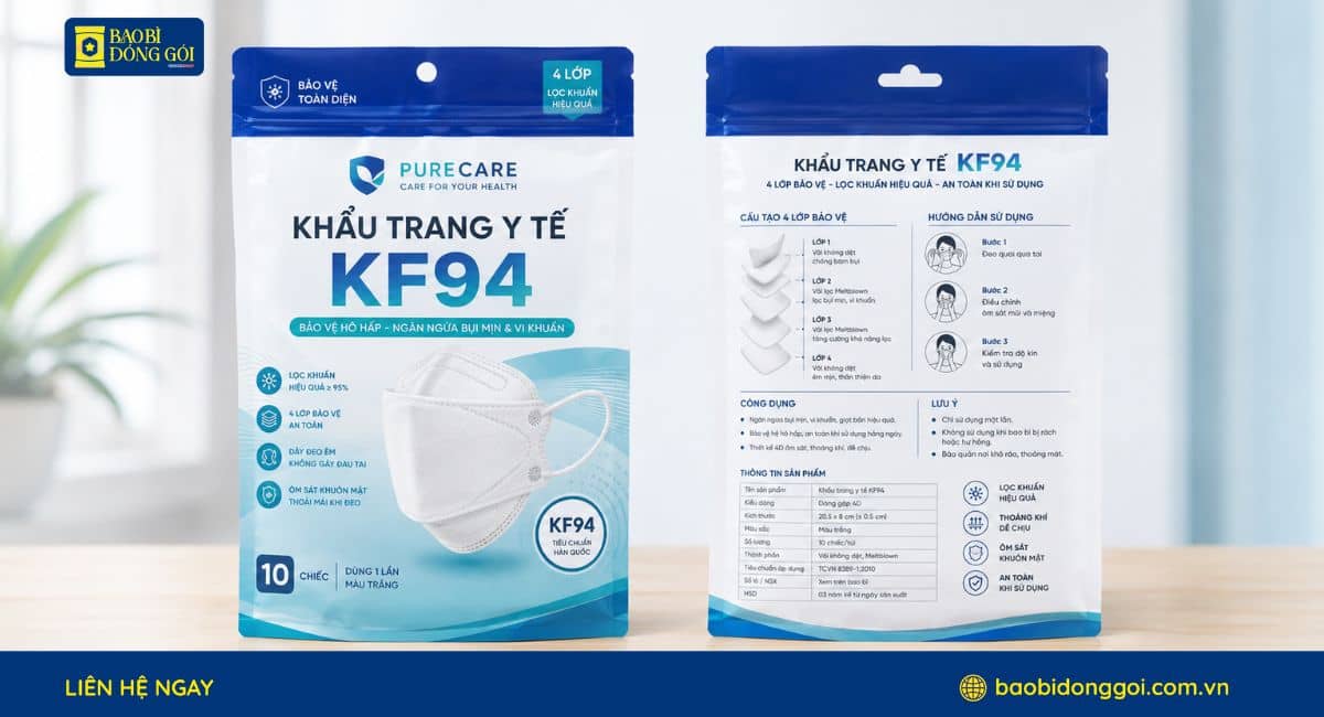 Mẫu bao bì khẩu trang KF94 in theo yêu cầu