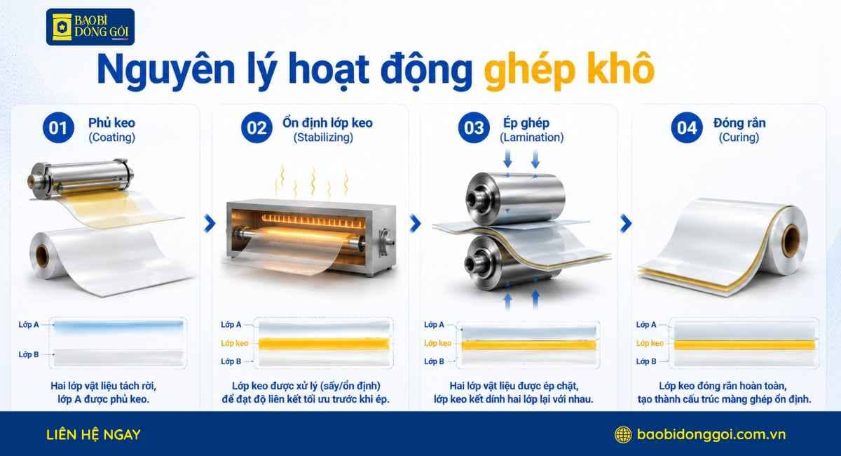 Nguyên lý hoạt động ghép khô cho bao bì màng ghép
