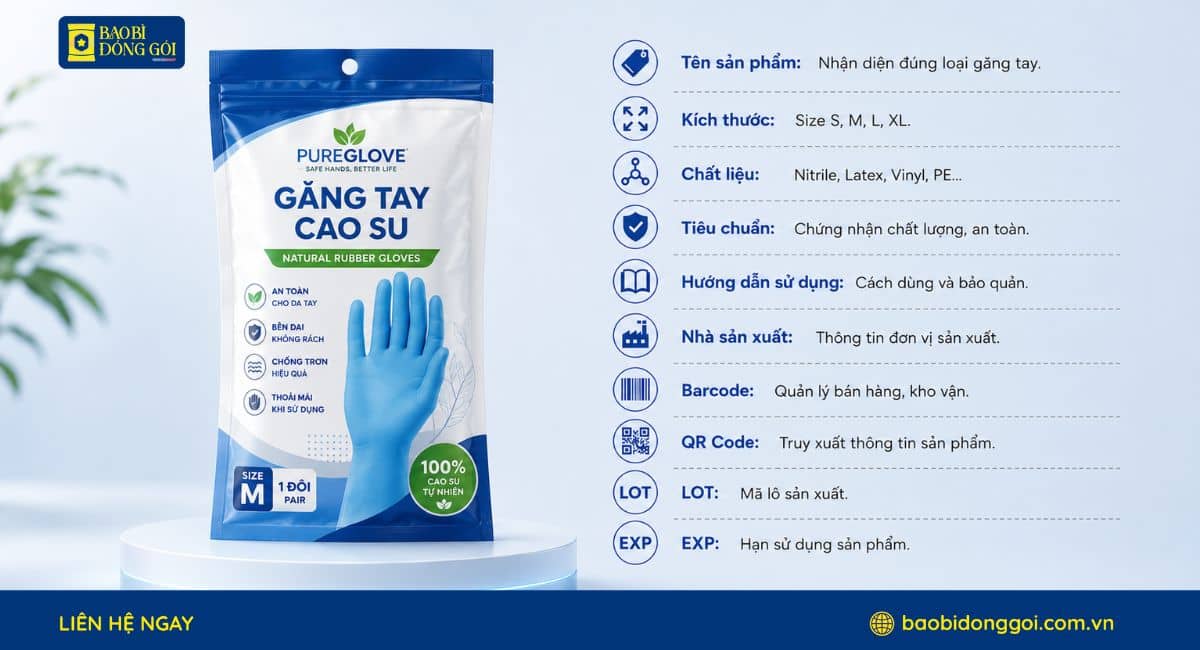 Lưu ý các thông tin cần có trên bao bì găng tay