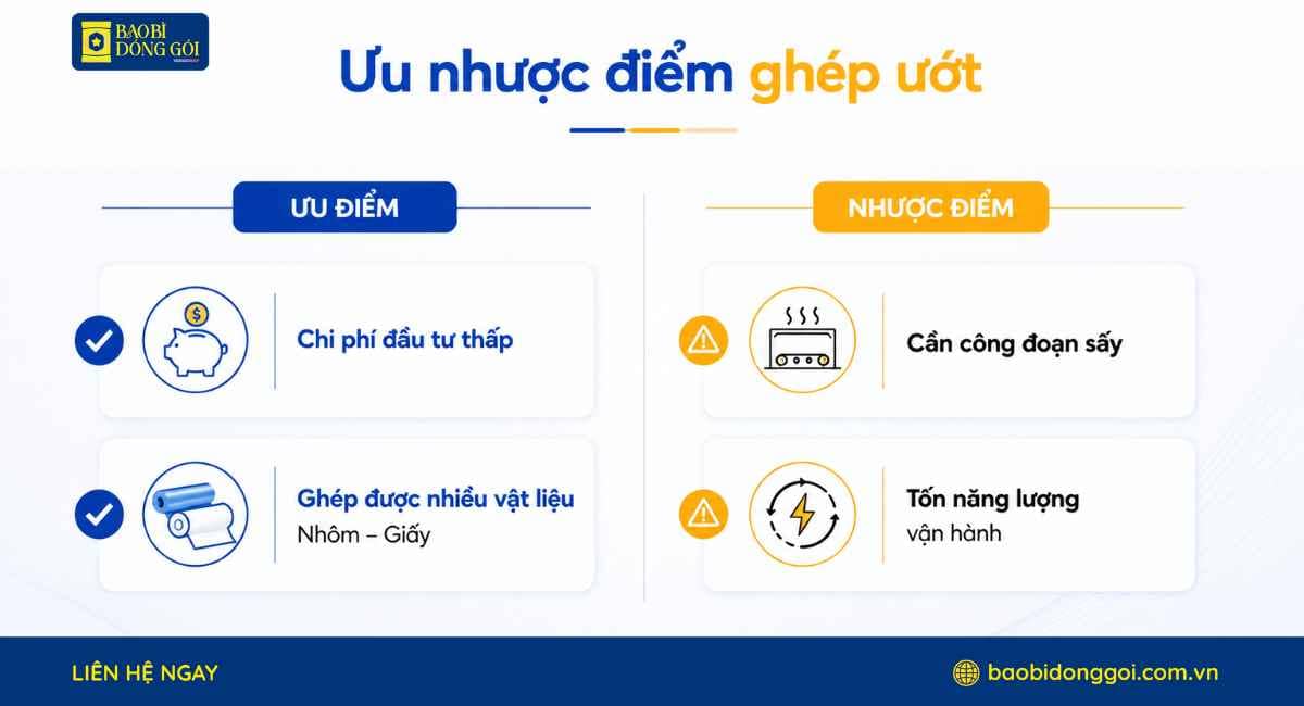 Ưu nhược điểm ghép ướt trong ngành sản xuất bao bì