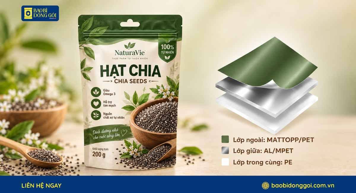 Cấu trúc màng ghép bao bì đựng hạt chia