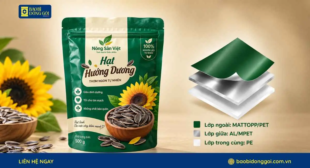 Cấu trúc màng bao bì hạt hướng dương 2 lớp 3 lớp