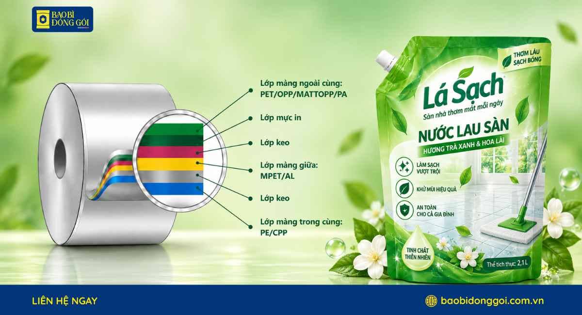 Công nghệ ghép màng 2 lớp 3 lớp bao bì nước lau sàn