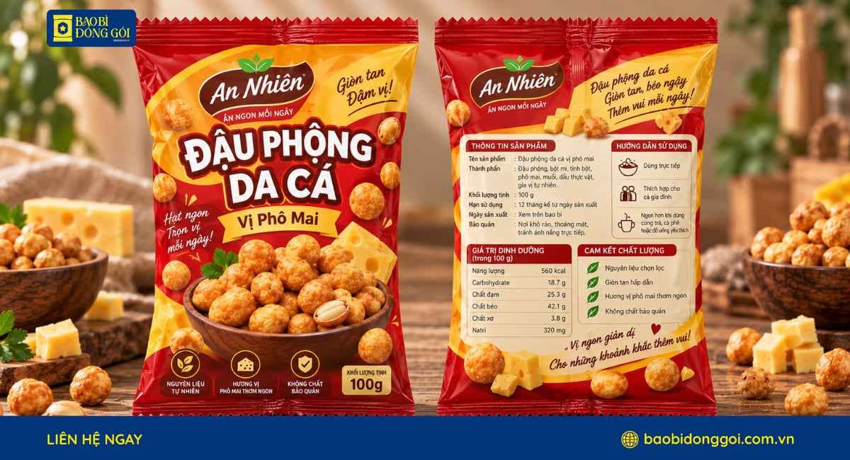Mẫu bao bì đậu da cá vì phô mai