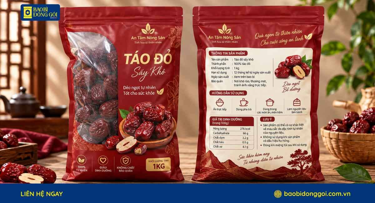 Mẫu bao bì táo đỏ sấy hiện đại gia công cửa sổ đẹp dễ nhìn sản phẩm bên trong
