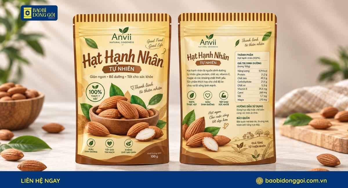 Mẫu bao bì hạnh nhân nhỏ 100g