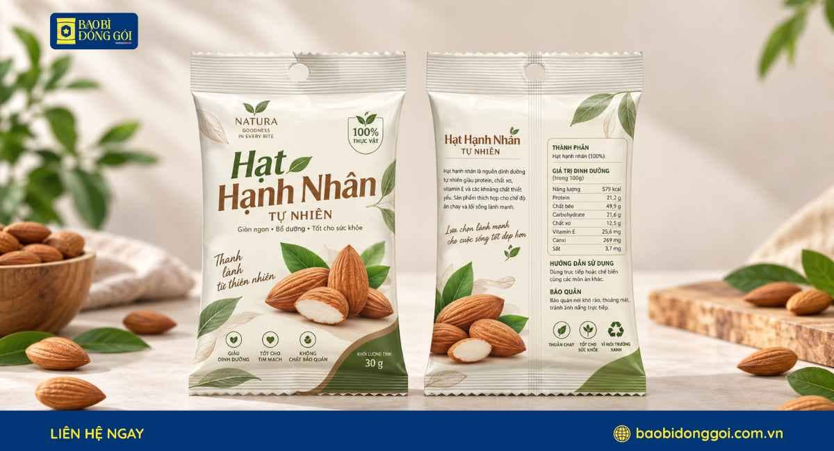 Mẫu bao bì hạnh nhân gói nhỏ dạng dùng thử khảo sát thị trường