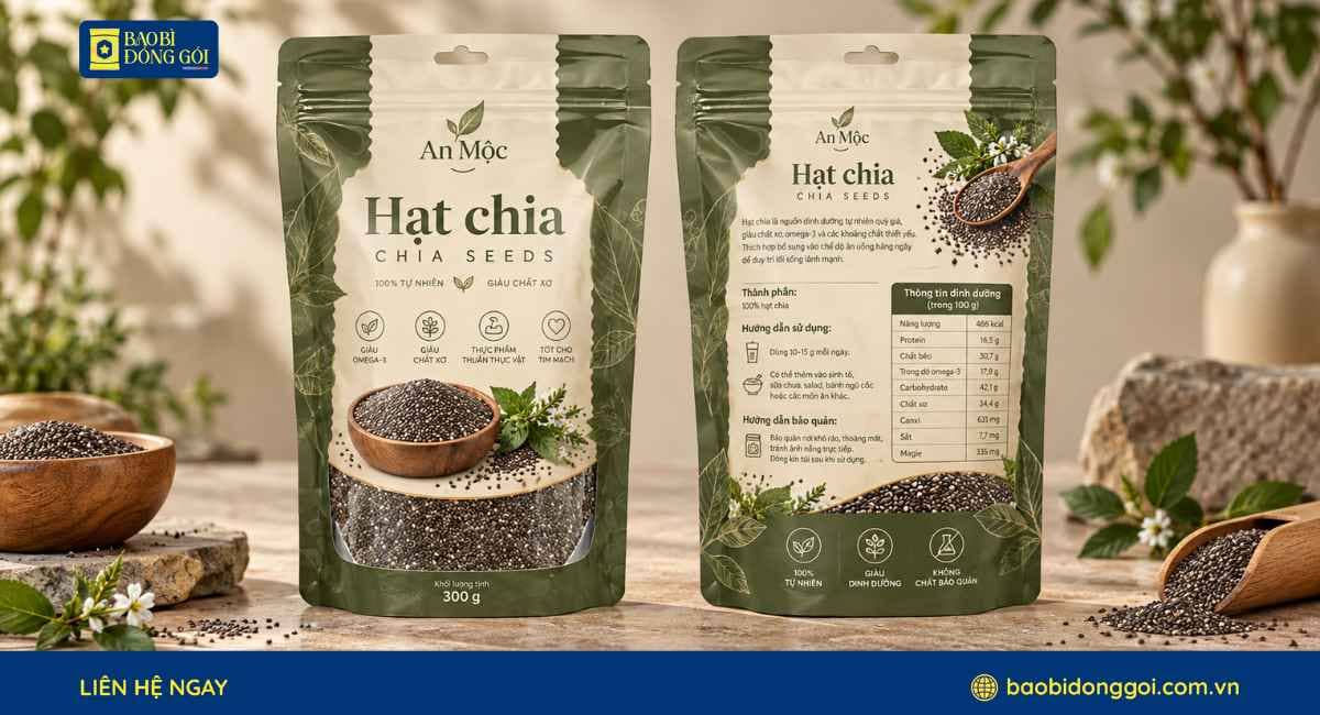 Mẫu bao bì hạt chia 300g đáy đứng