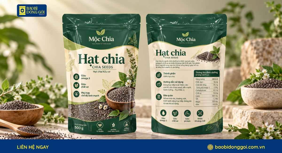 Mẫu bao bì hạt chia 500g túi lớn zipper đáy đứng