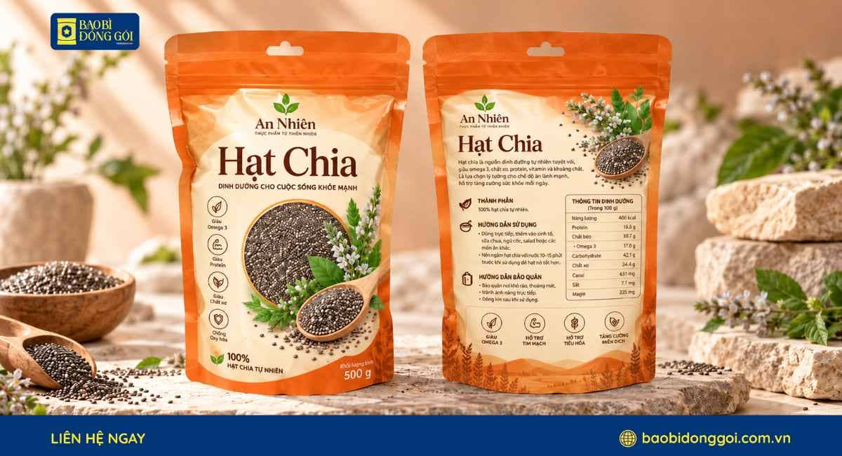 Mẫu bao bì hạt chia 2 mặt trước sau gia công thêm cửa sổ
