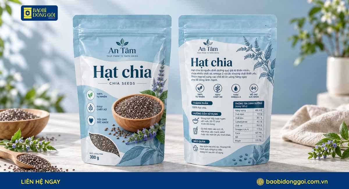 Mẫu bao bì hạt chia in theo yêu cầu doanh nghiệp